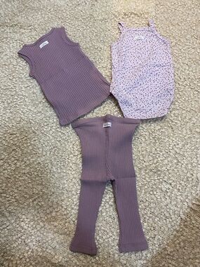 3-Piece Lavender Baby Set - Ribbed Tank + Pants + Floral Bodysuit
